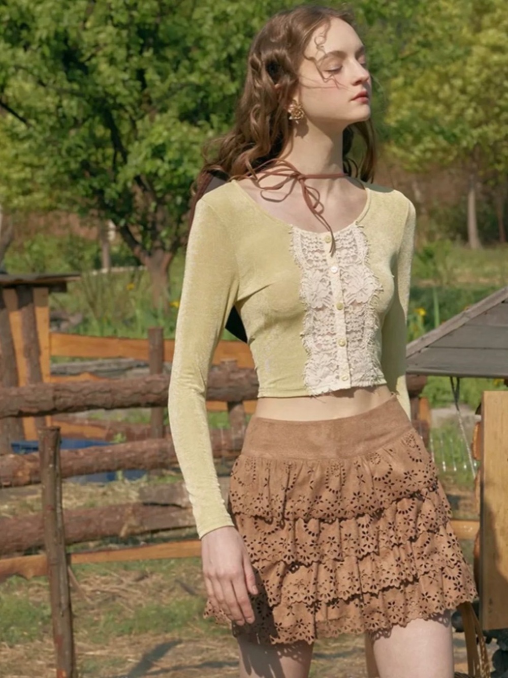 Lacemade layered cutout mini skirt